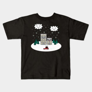 Kawaii Winter Town Kids T-Shirt